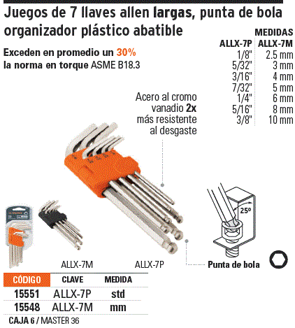 Allx M Truper Juego Llaves Allen Largas Mm Punta Bola Con